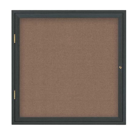 UNITED VISUAL PRODUCTS Triple Door Enclosed Radius EZ Tack Board, 72"x48", Header, Bronze/Marble UV70155EZ-MARBLE-BRONZE